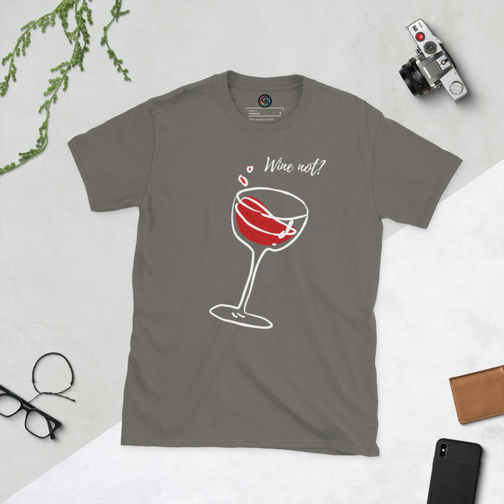 Kratka majica s natpisom "Wine not?" - Slika 8