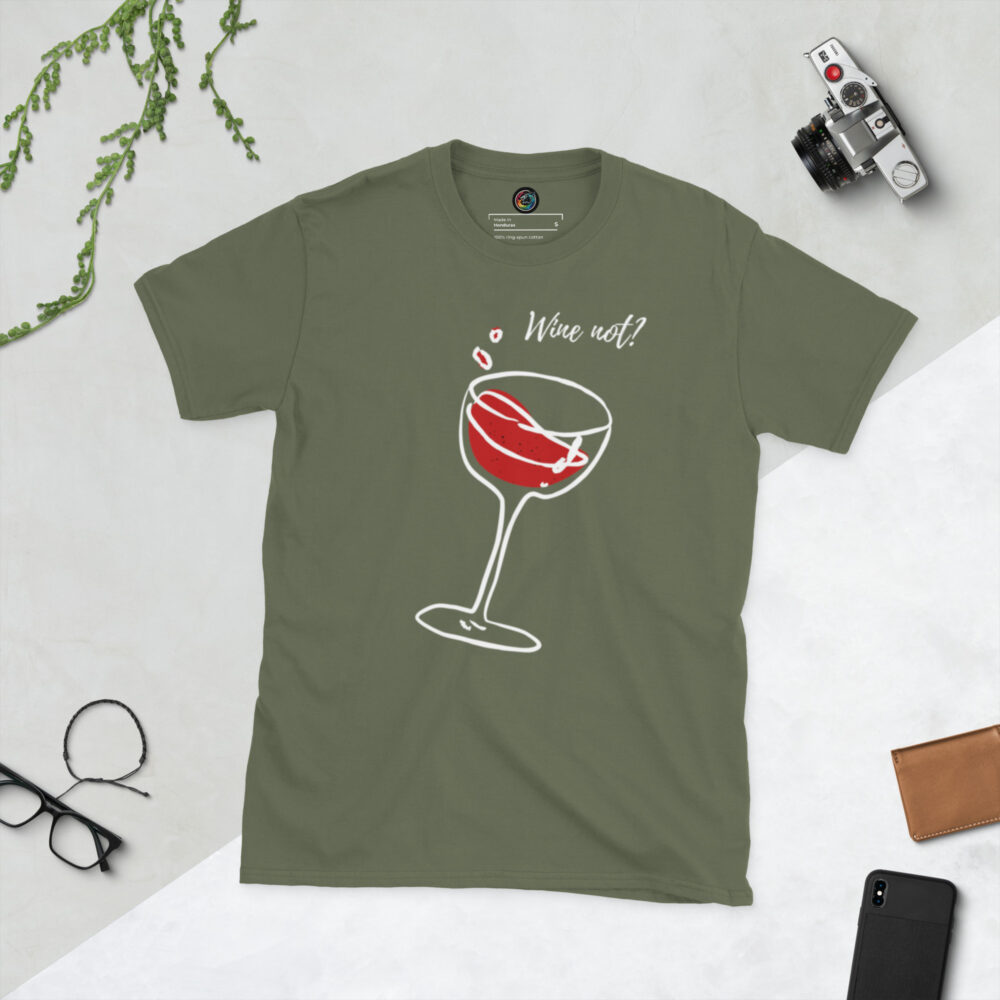Kratka majica s natpisom "Wine not?" - Slika 7