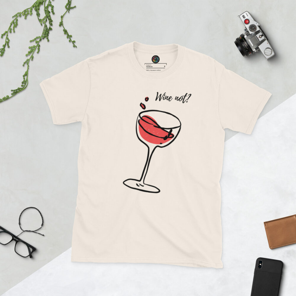 Kratka majica s natpisom "Wine not?" - Slika 13