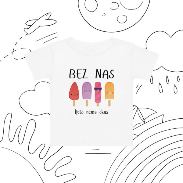 Kratka majica za bebe s natpisom “Bez nas ljeto nema okus”
